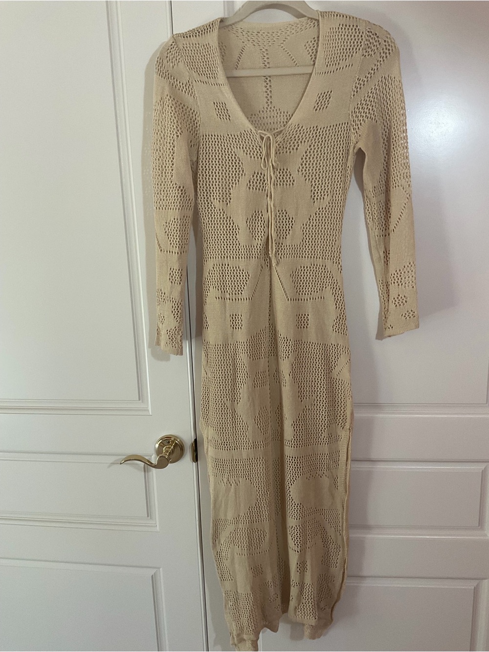 Beige Knit Long Sleeve coverup